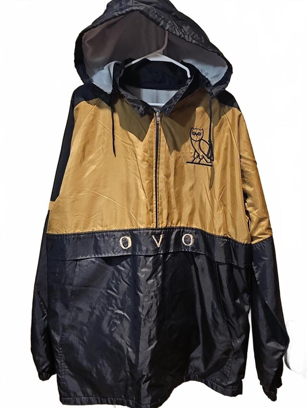 Black And Gold Embroidered Owl And OVO 1/2 Zip Hooded Jacket No Brand/size 2X